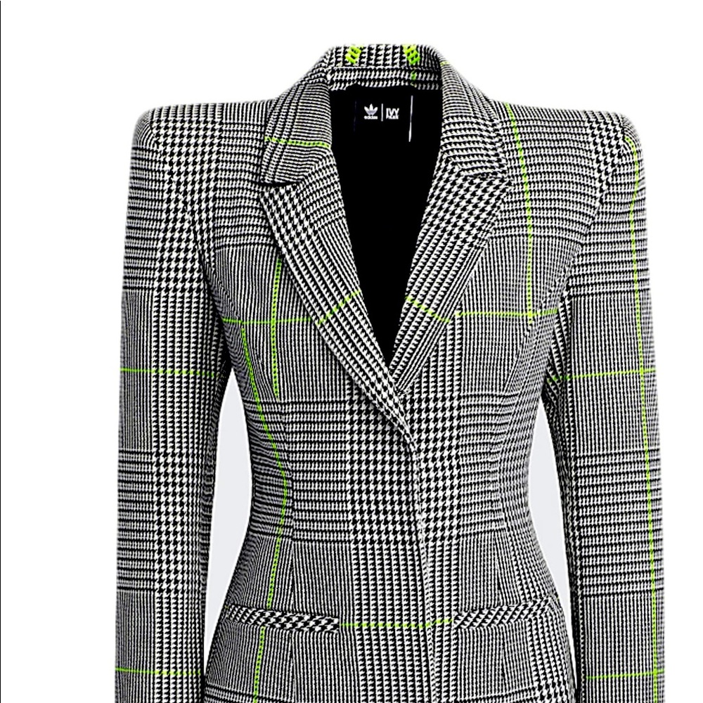 IVY PARK Black and Neon Green Plaid Blazer